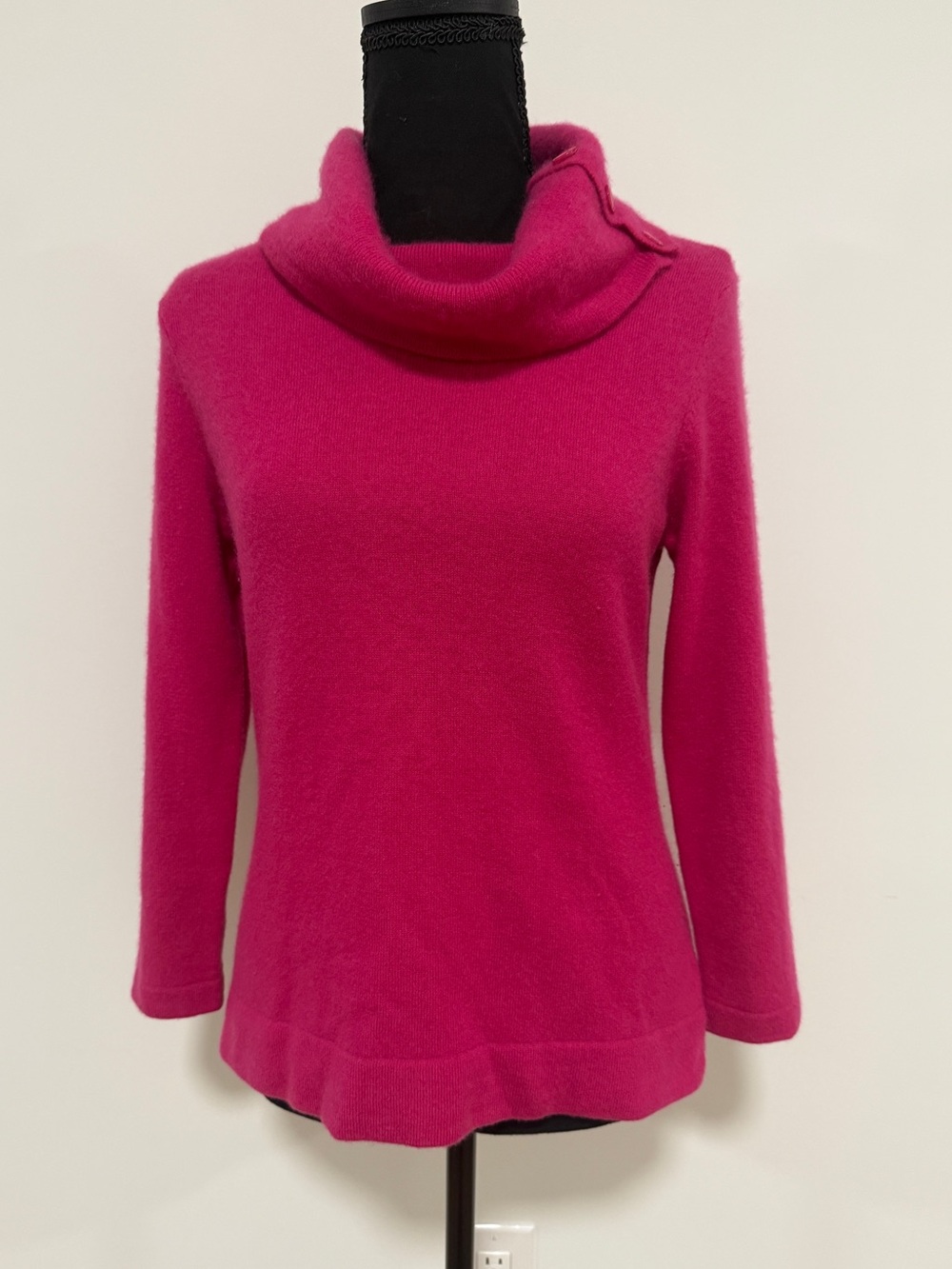 Jones New York 100% Cashmere Cowl Neck Top S/M Fuchsia Hot Pink 2-Way Sweater - Picture 4 of 8